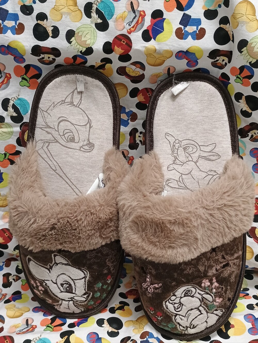 Bambi & Thumper Plush Adult Large Slip-On Slippers Brown
